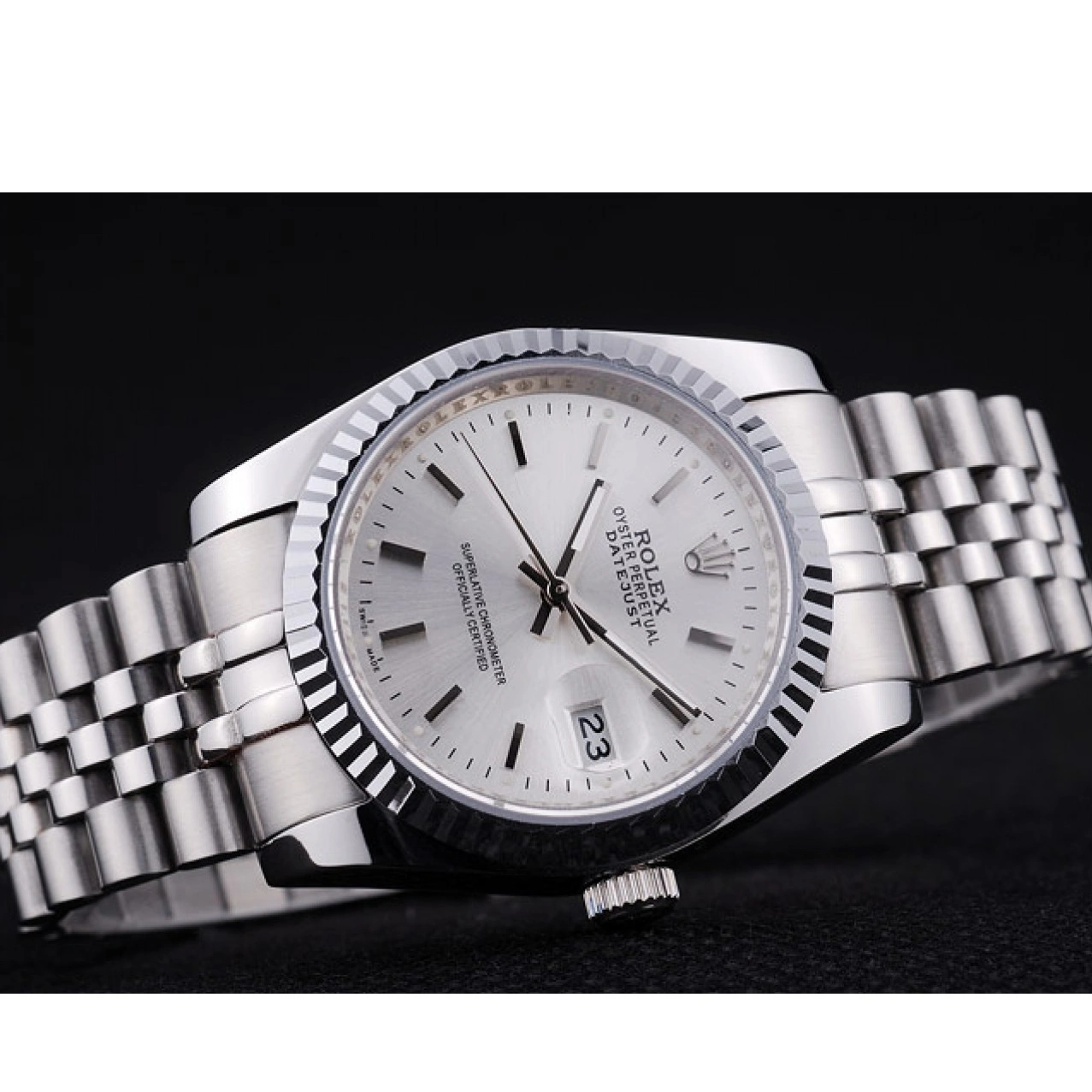 AAA replica watch Rolex Dial Silver Ribbed Bezel 7457 Datejust 1026